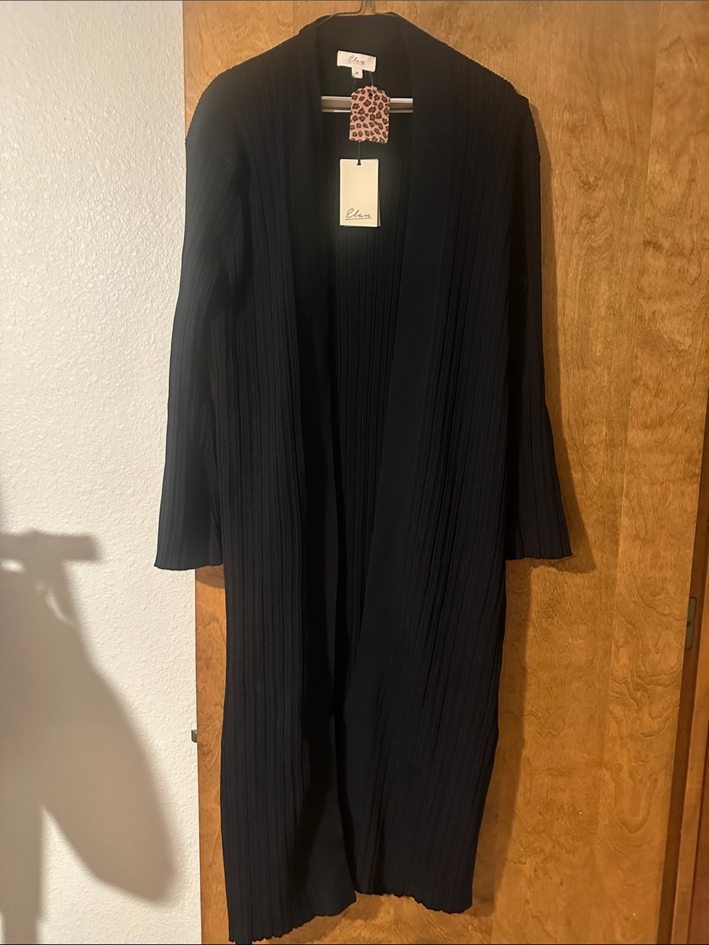 Elan Long Black Pleated Duster Coat